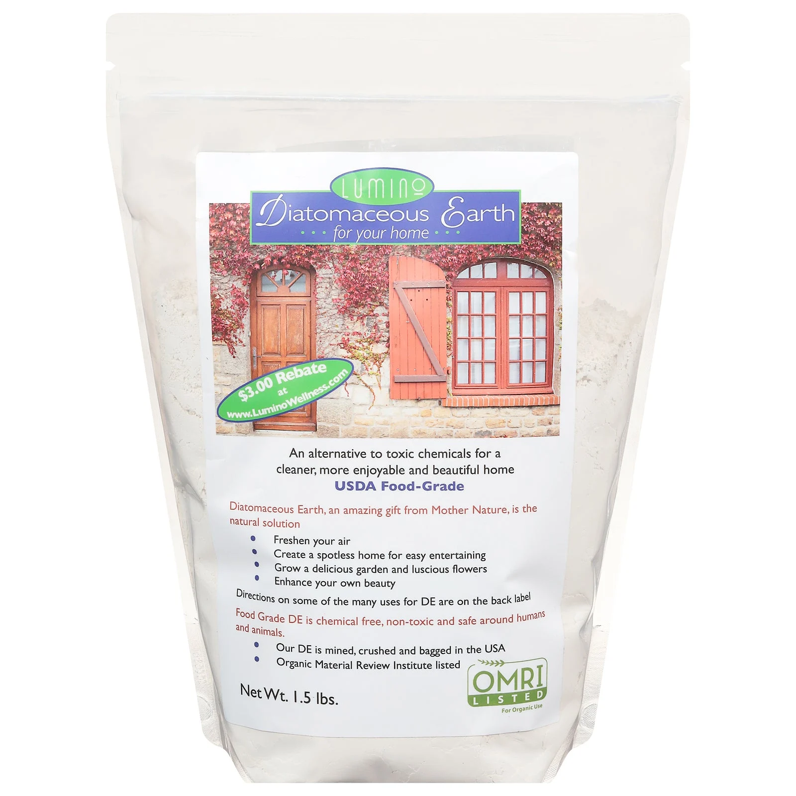 Lumino Home Diatomaceous Earth - Food Grade - Home - 1.5 lb