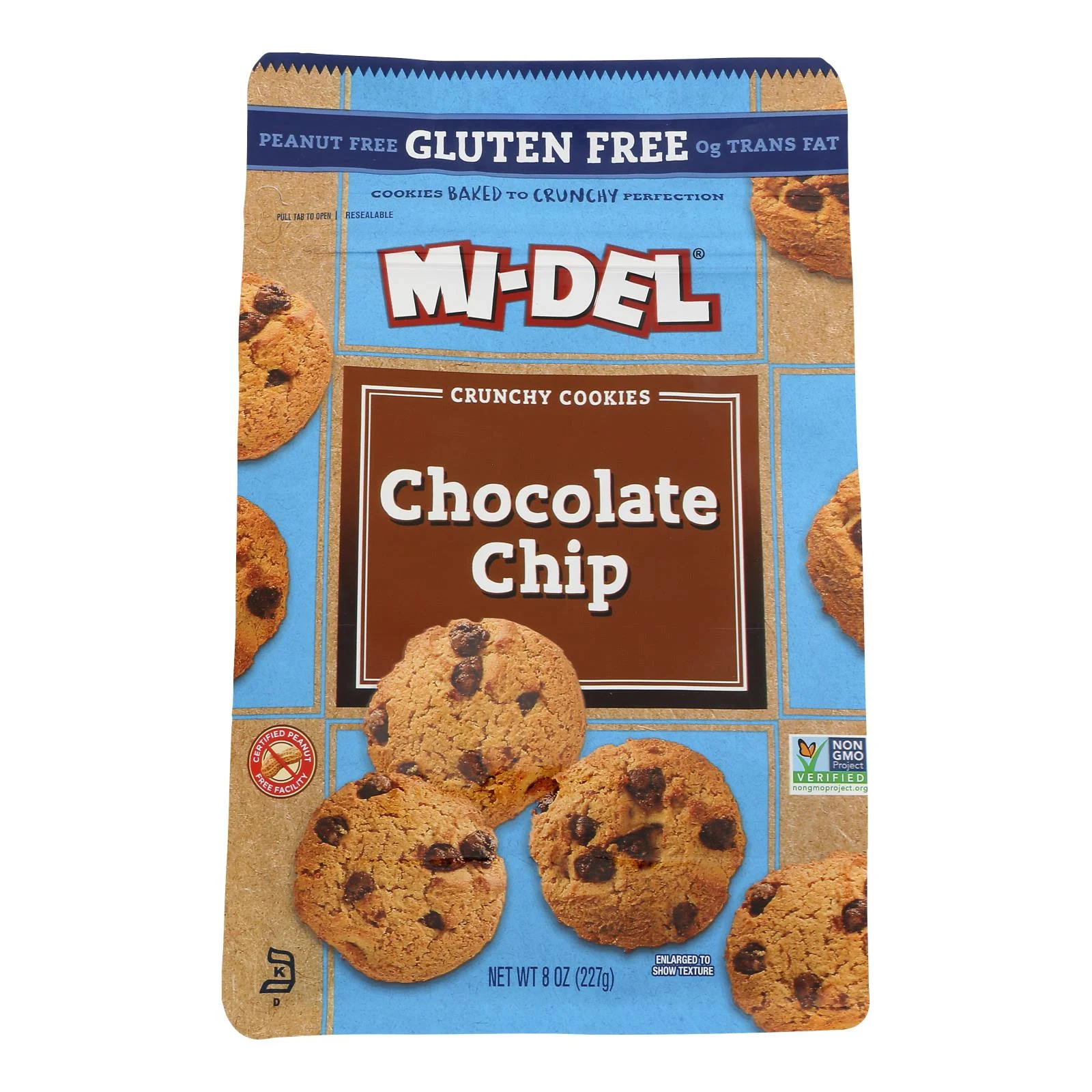 Mi-Del's Gluten-Free Chocolate Chip Crunchy Cookies - Case of 8 - 8 Ounce
