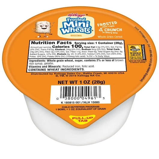 Kellogg Frosted Mini Wheats Bite Size Cereal 1 Ounce Size - 96 Per Case.