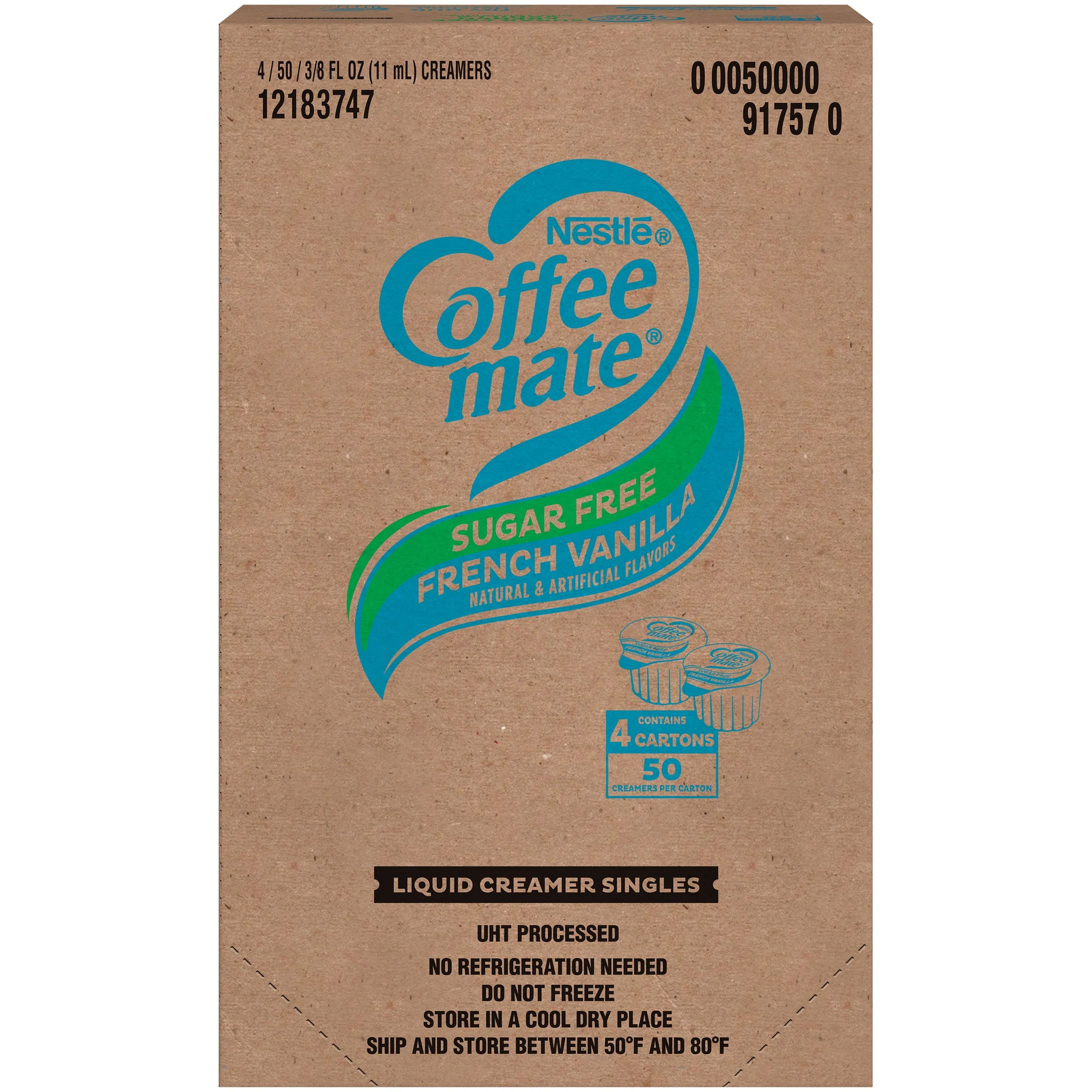 Nestle Coffee Mate Coffee Creamer Sugar Freefrench Vanilla Flavor Liquid Creamer Singles 18.7 Fluid Ounce - 4 Per Case.