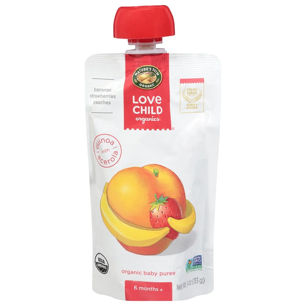 Love Child Organics - Puree Organic Ban Straw Peach - Case of 12-4 OZ