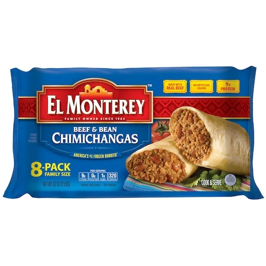 El Monterey Family Pack Beef & Bean Chimichanga, 2 Pounds - 8 Per Case
