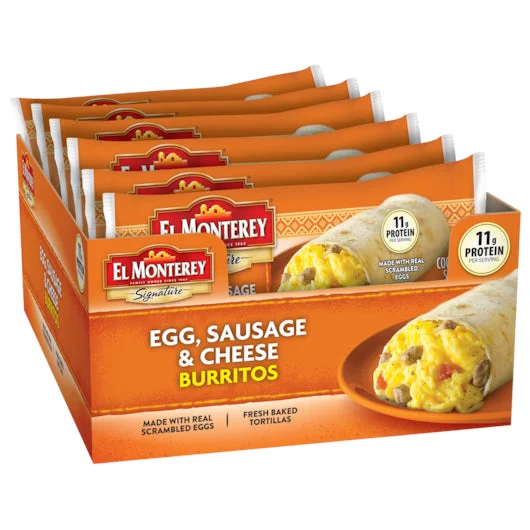 El Monterey Individually Wrapped Egg, Sausage, & Cheese Burrito, 4.5 Ounces - 24 Per Case