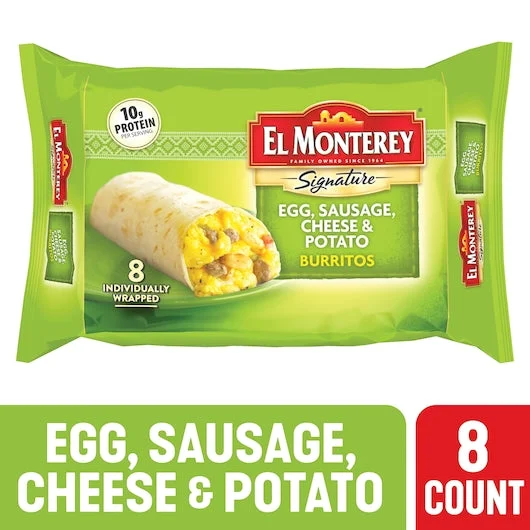 El Monterey Egg Sausage Cheese Potato Burrito, 2.25 Pounds - 6 Per Case