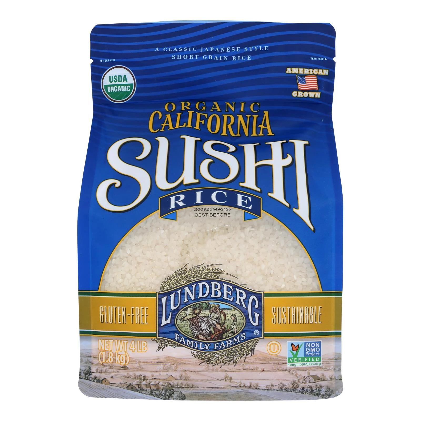 Lundberg Family Farms Organic White Sushi Rice - Case of 6 - 4 LB