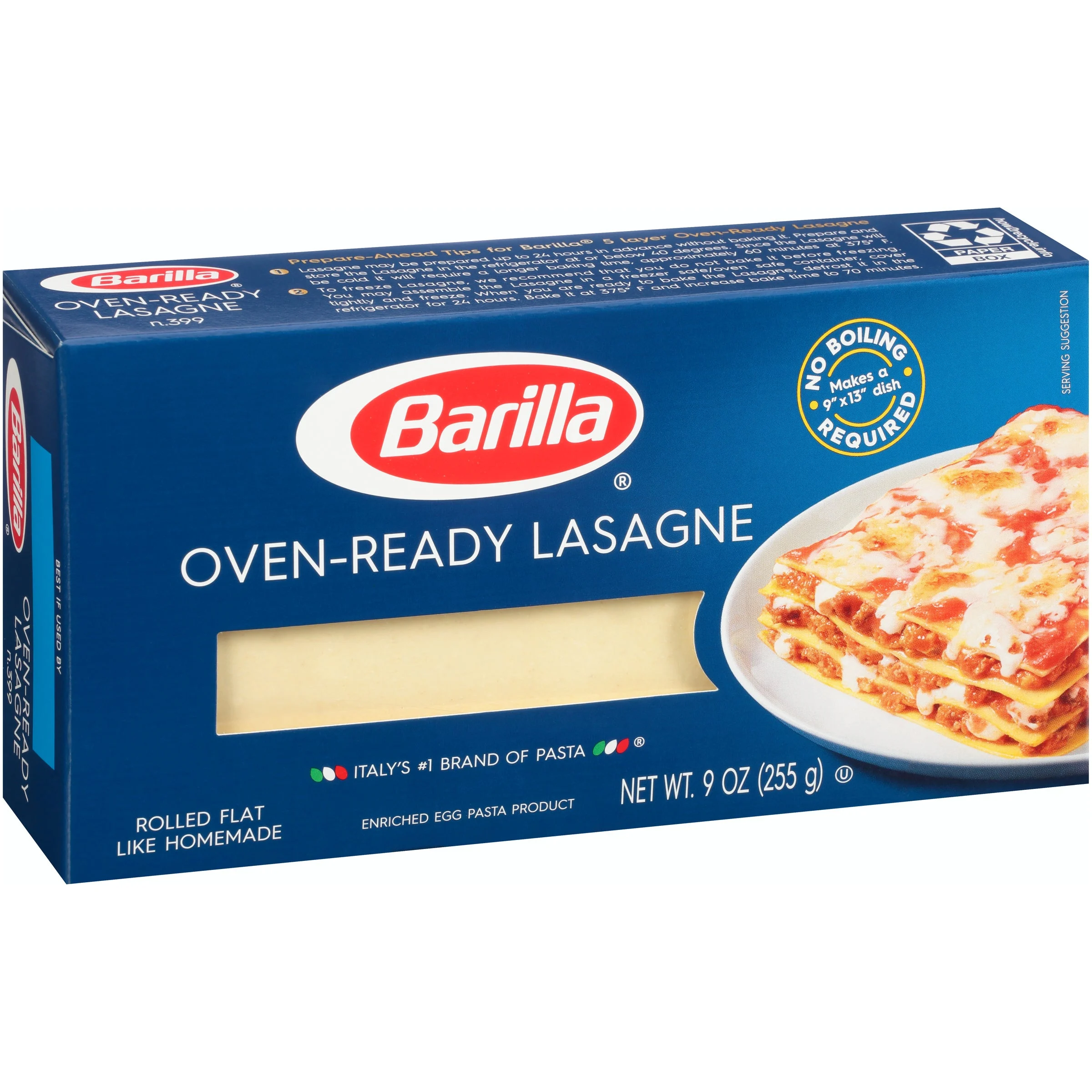 Pasta Oven Ready Lasagna 9 Ounce Size - 12 Per Case.