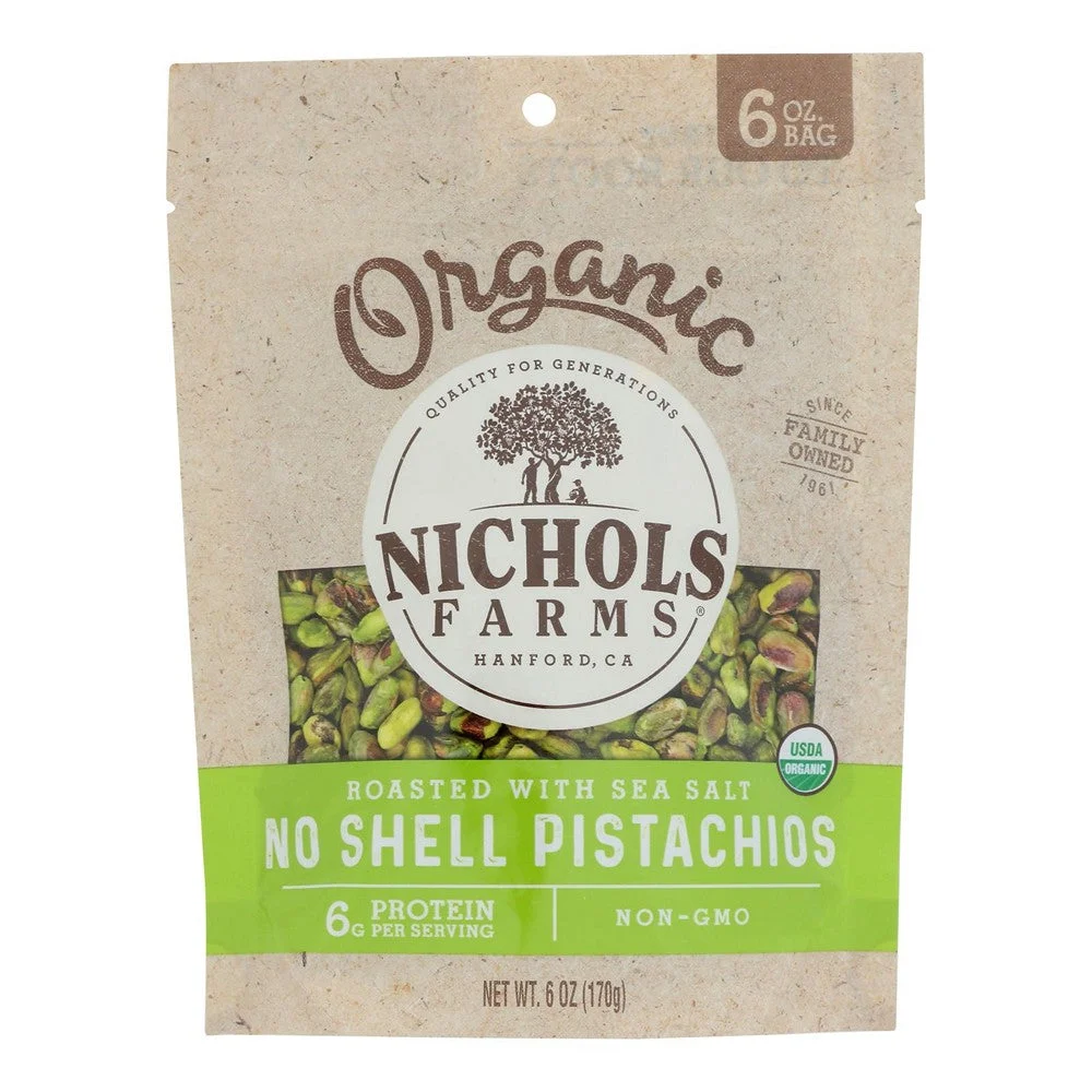 Nichols Farms - Pistachio Organic Grade 2 No Shell Roasted Salted - Case of 15-6 Ounces