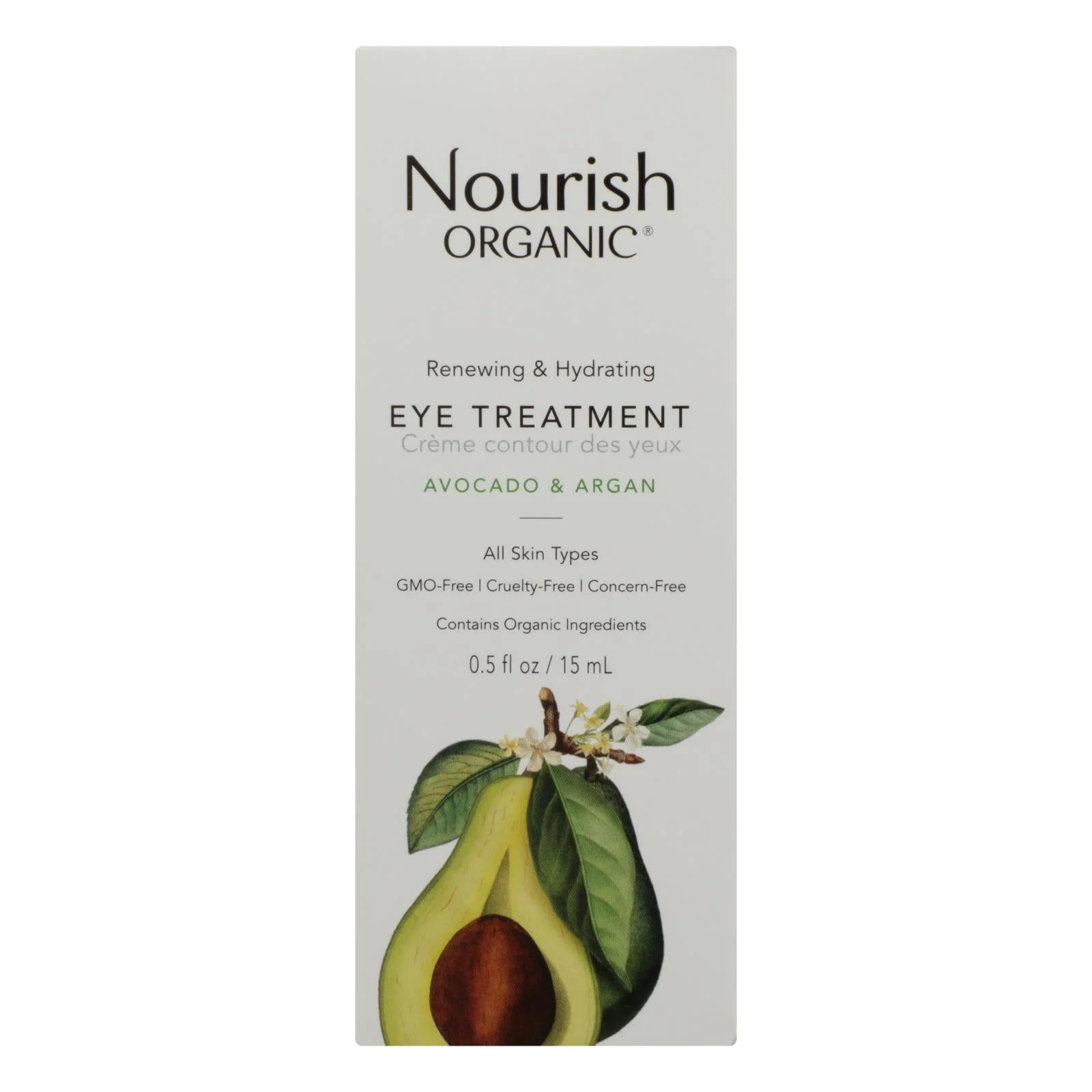 Nourish Organic Eye Treatment Cream - Renewing and Cooling - Avocado and Argan Oil - .5 Ounce