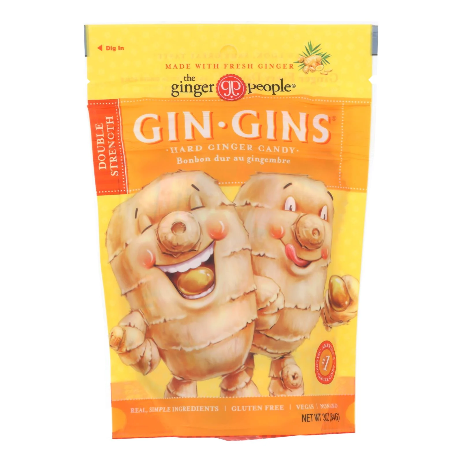 Ginger People - Gin Gins Hard Ginger Candy - Double Strength - Case of 12 - 3 Ounce.