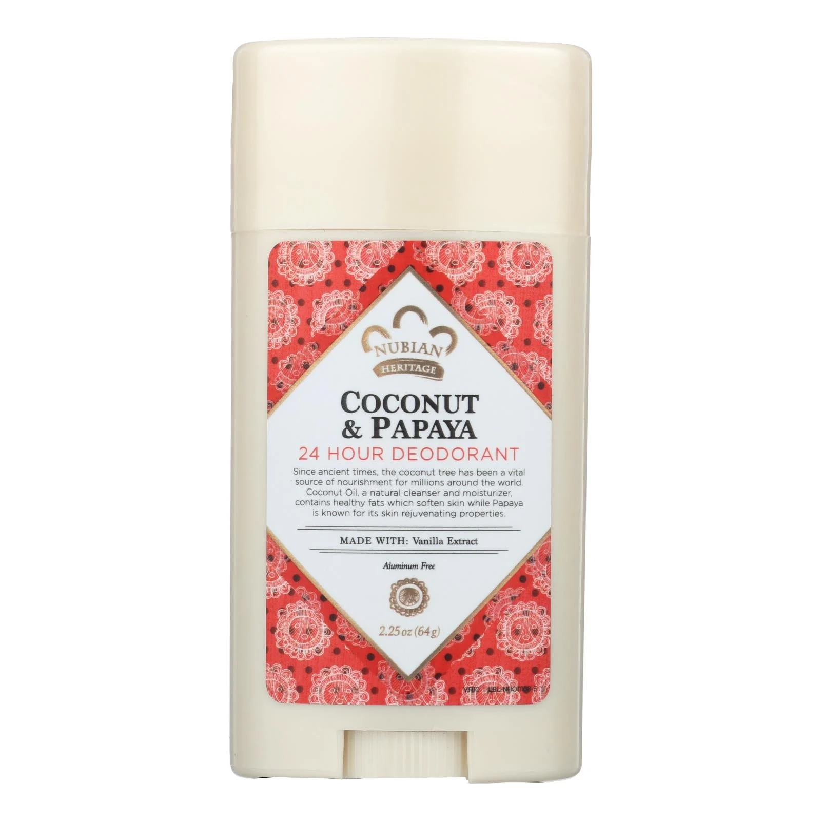 Nubian Heritage Deodorant - All Natural - 24 Hour - Coconut and Papaya - with Vanilla Oil - 2.25 Ounce