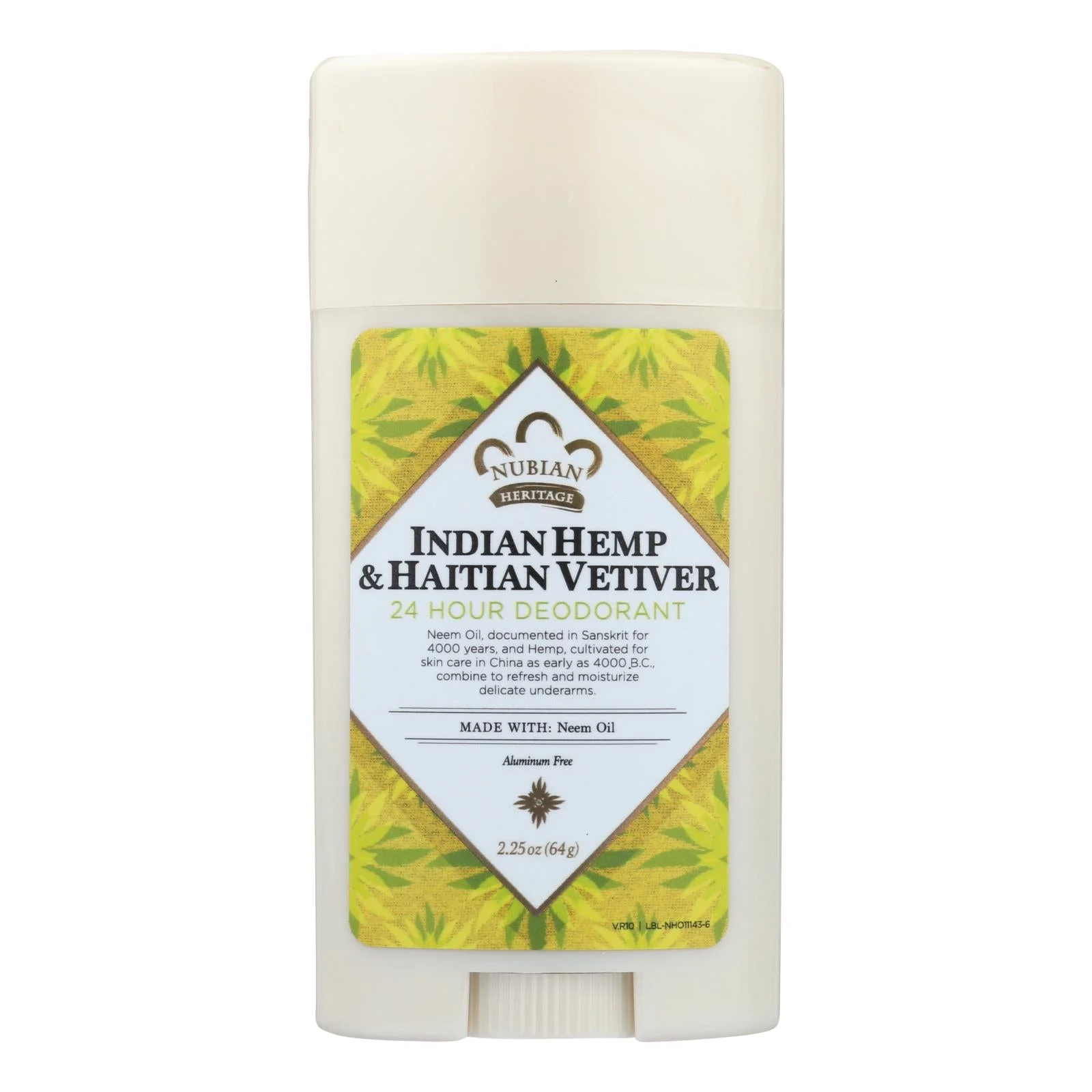 Nubian Heritage Deodorant - All Natural - 24 Hour - Indian Hemp and Haitian Vetiver - with Neem Oil - 2.25 Ounce