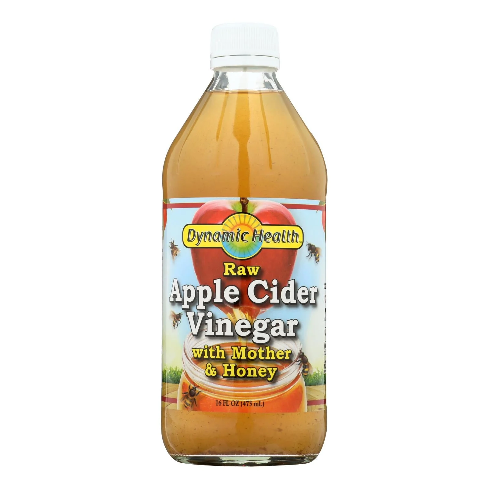 Dynamic Health Apple Cider Vinegar - with the Mother and Natural Honey - Glass Bottle - 16 Ounce