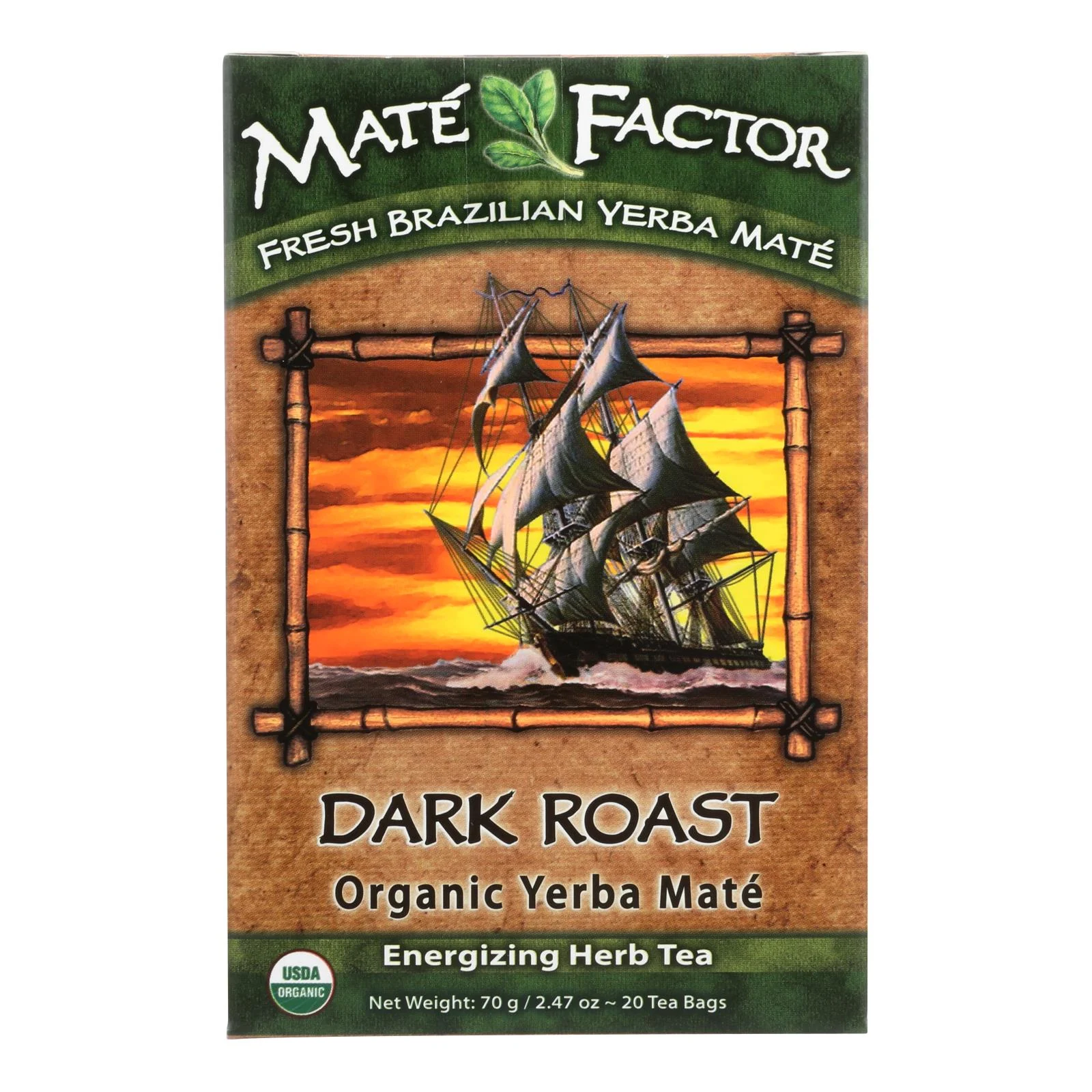 Mate Factor Dark Roast Organic Yerba Mate Tea Bags - Case of 6 - 20 BAG