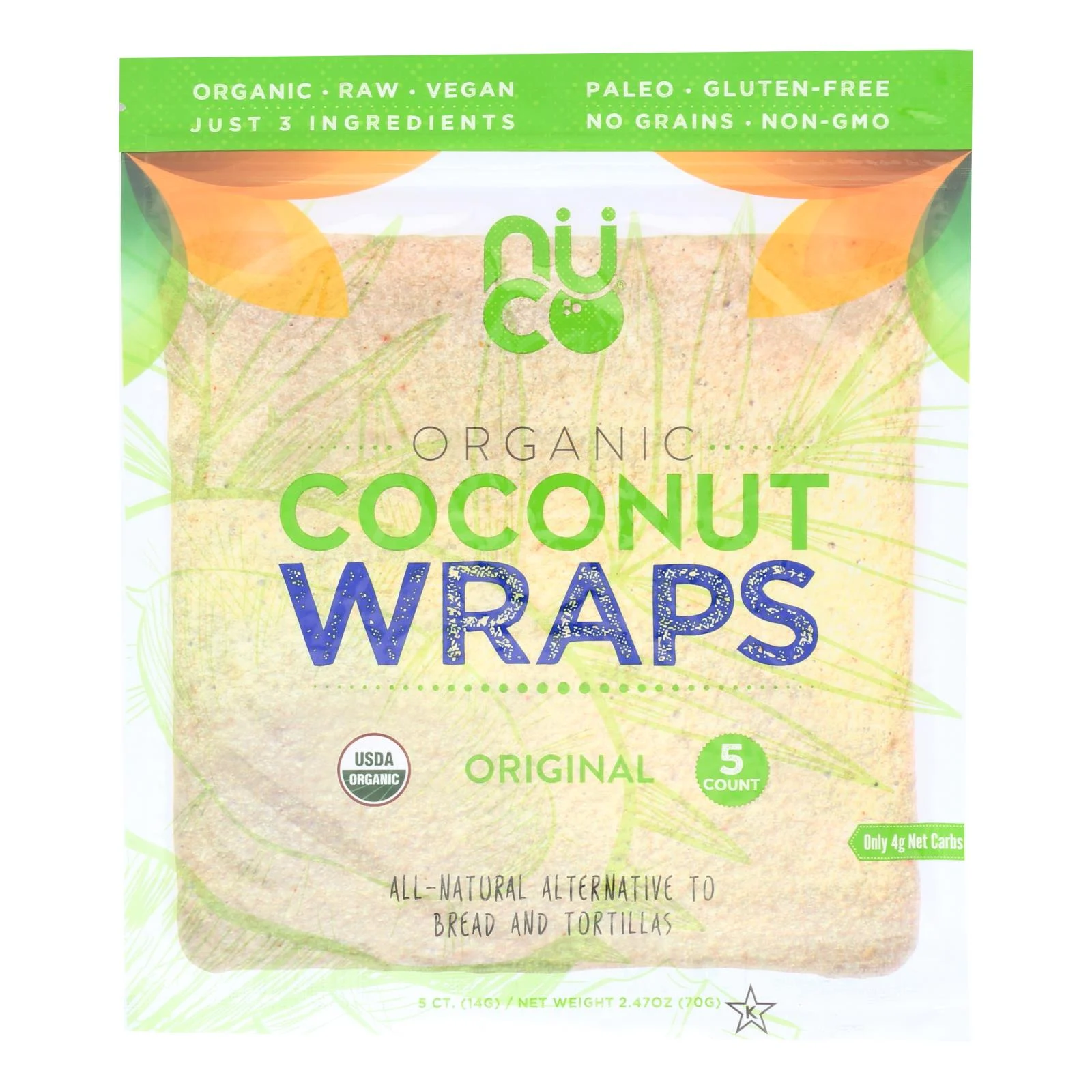 Nuco Original Organic Coconut Wraps - Case of 12 - 2.47 Ounce