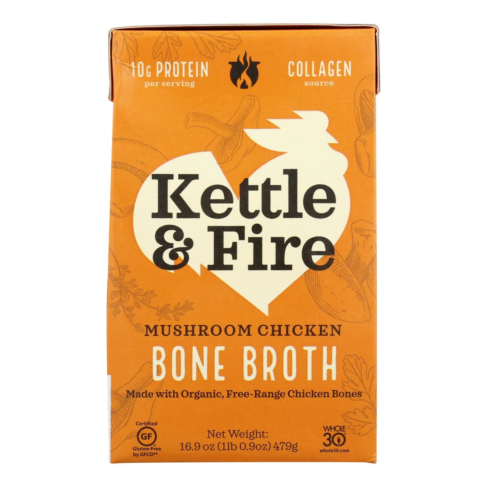 Kettle & Fire Mushroom Chicken Bone Broth - Case of 6 - 16.9 Ounce