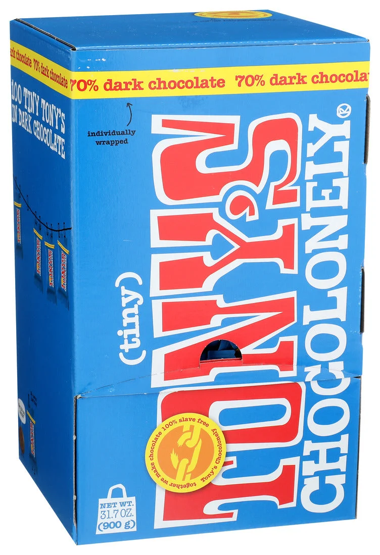 Tony's Chocolonely - Tiny Individually Wrapped Dark Chocolate Bites - 100 Per Case -31.7 Ounce