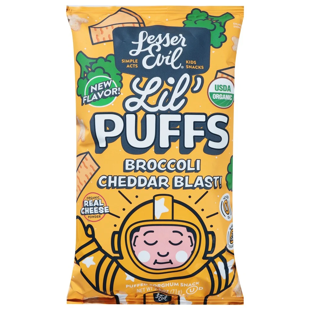Lesser Evil - Lil Puff Organic Broc Ched Bl - Case of 5-2.5 OZ