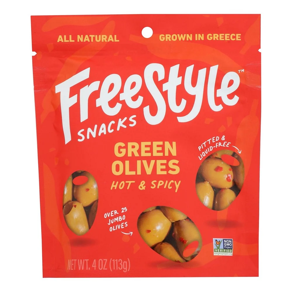 Freestyle Snacking - Olives Green Hot and Spicy - Case of 6-4 Ounce