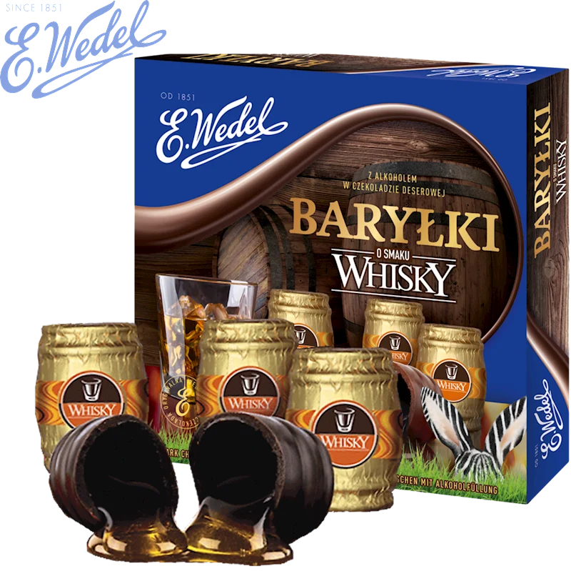 E.WEDEL Whisky Barylki - Chocolate Barrels with Whiskey Liqueur 200g/10pack