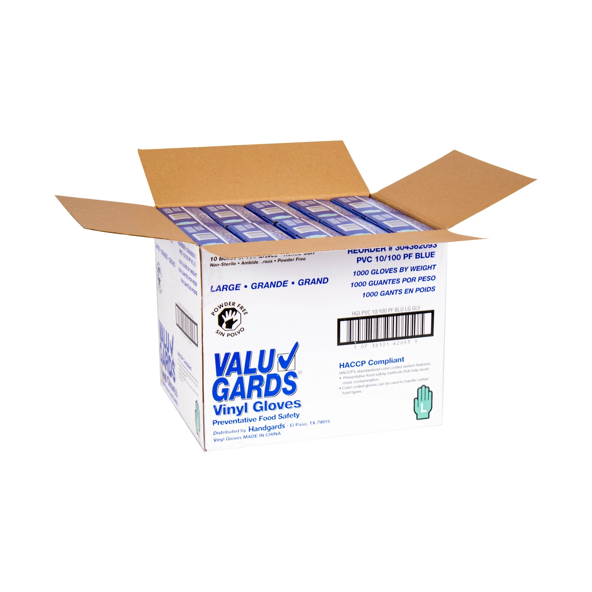 Glove Vinyl Blue Powder Free Large 100 Each - 10 Per Case.
