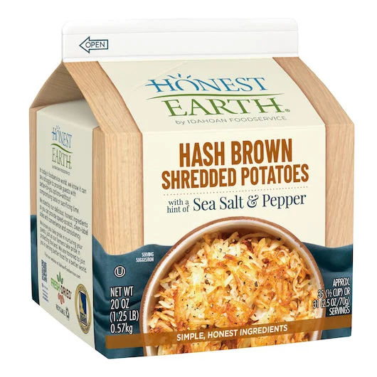Honest Earth Hash Brown Shredded Potatoes with A Hint Of Sea Salt & Pepper 1.25 Pound Each - 8 Per Case.