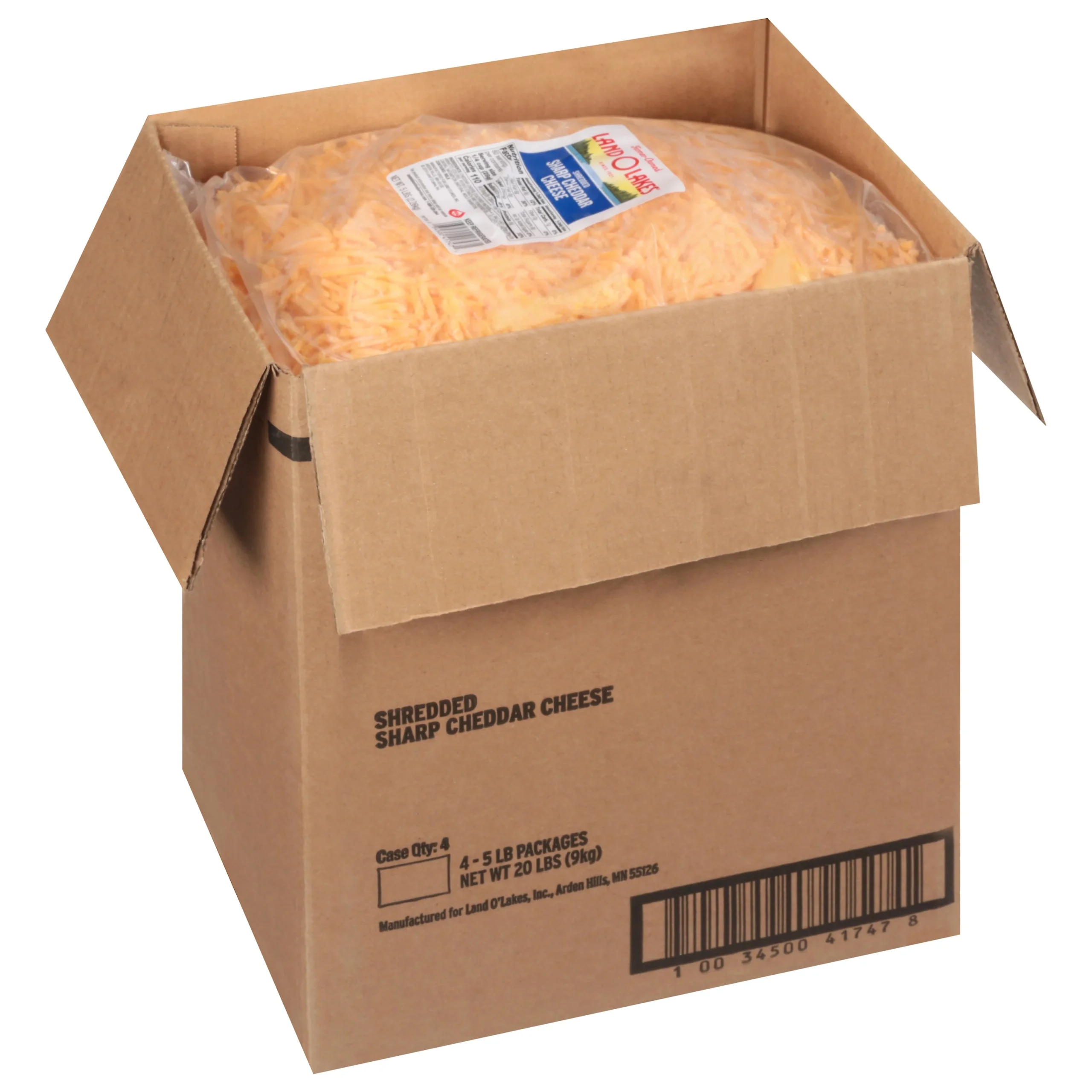 Land-O-Lakes Standard Shredded Sharp Cheddar Cheeseyellow 5 Pound Each - 4 Per Case.