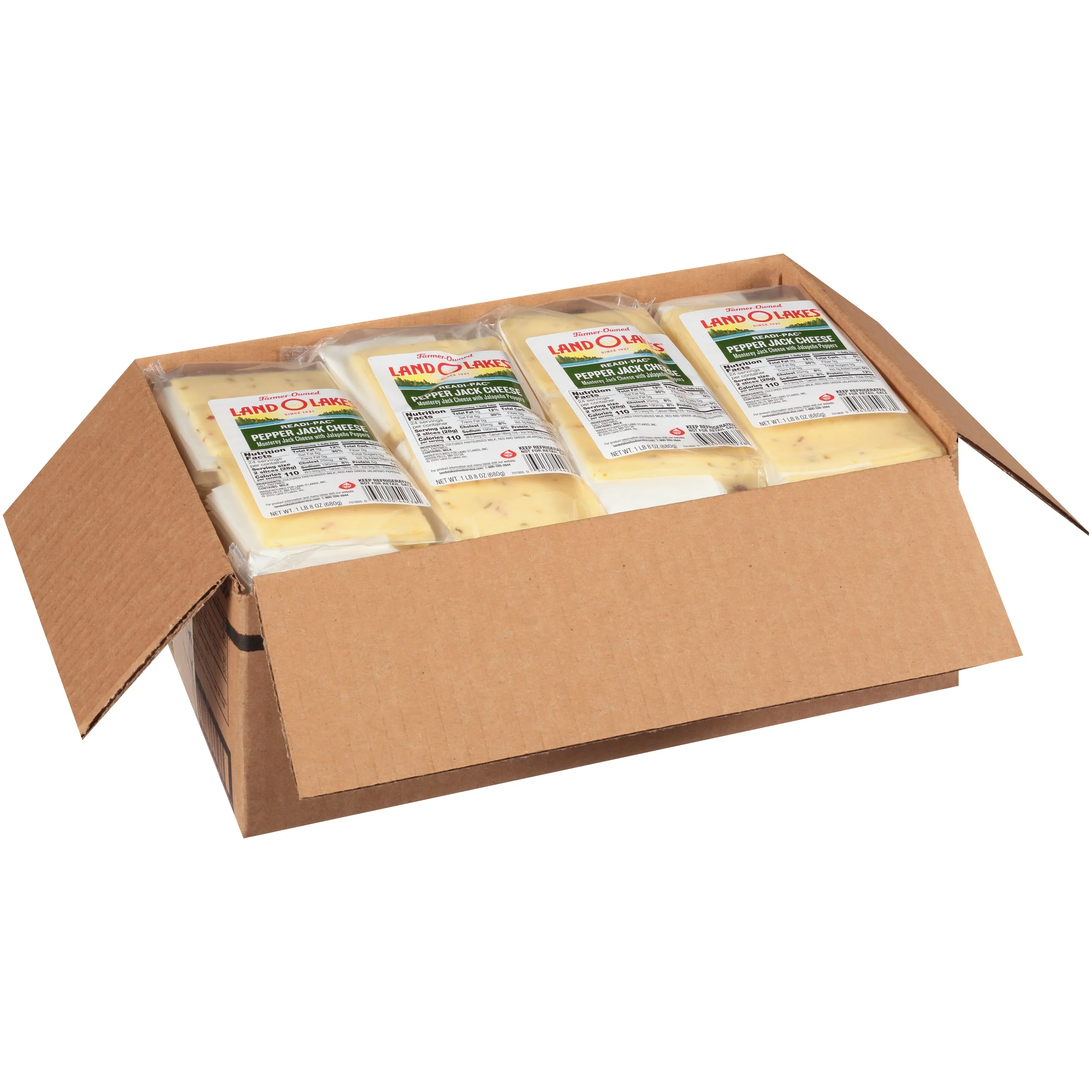 Land-O-Lakes Readi Pac Pepper Jack Cheese Slices 1.5 Pound Each - 8 Per Case.