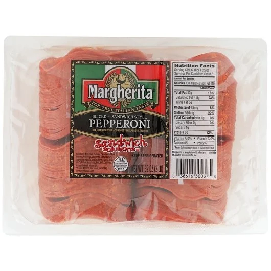 Margherita Sandwich Style 3 Inch Sliced Pepperoni 2.03 Pound Each - 8 Per Case.