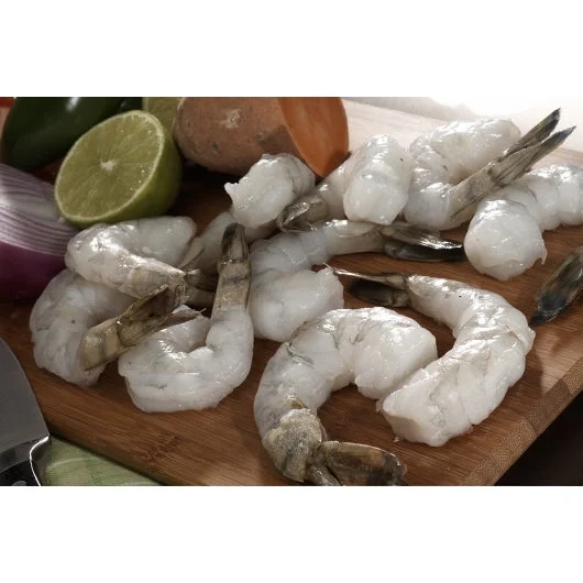 Harbor Seafood Oyster Bay 21-25 Count Peeled Deveined Tail On Raw Individual Quick Frozen White Shrimp 2 Pound Each - 5 Per Case.