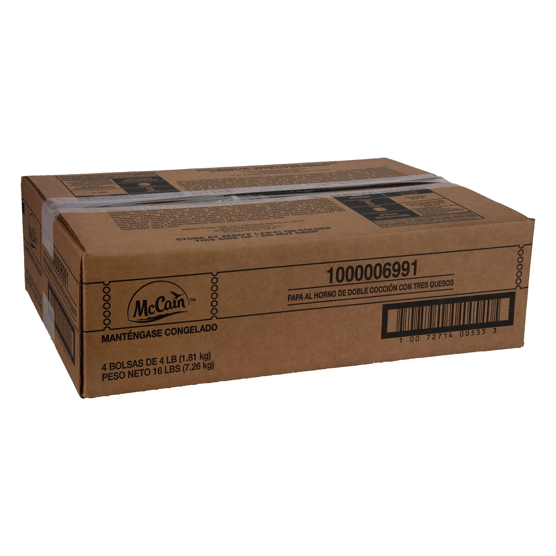 Mccain Three Cheese Twice Baked Potato Papa Al Horno De Doble Coccion Con Tr 4 Pound Each - 16 Per Case.