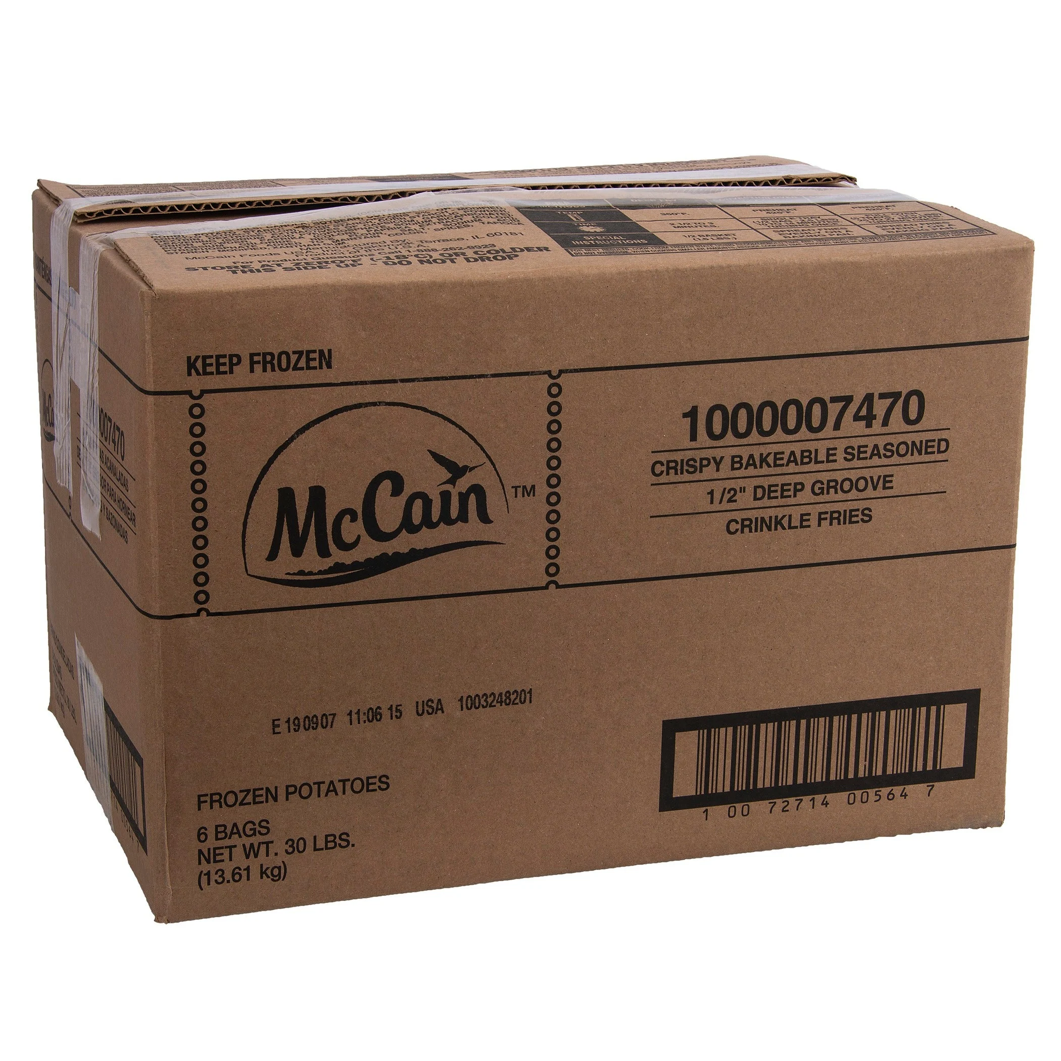 Mccain Crispy Bakeable Seasoned 2 Inch Deepgroove Crinkle Fries 5 Pound Each - 36 Per Case.