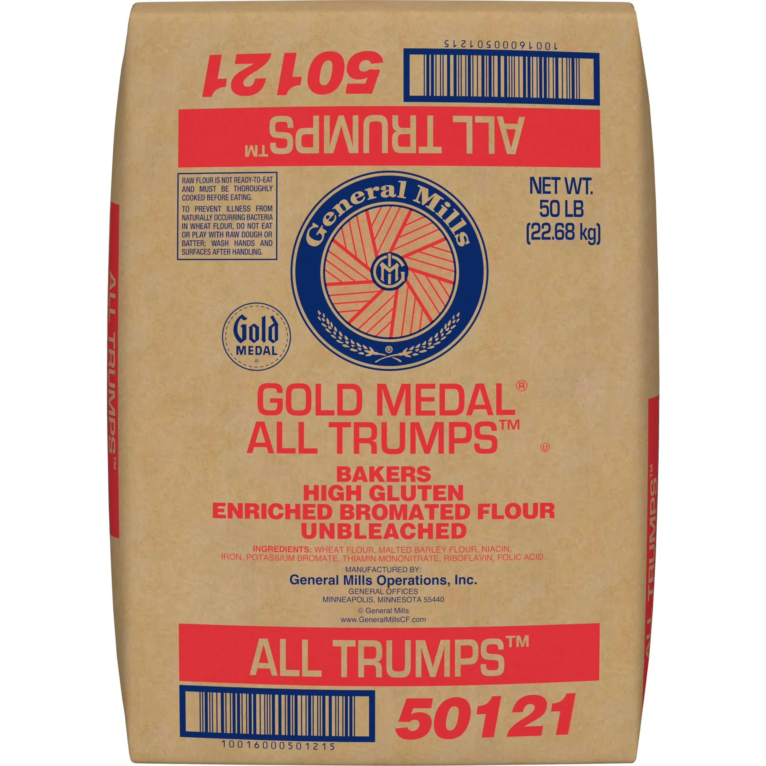 Gold Medal All Trumps Bakers Flour High Gluten Enriched Bromated Unbleached 50 Pound Each - 1 Per Case.