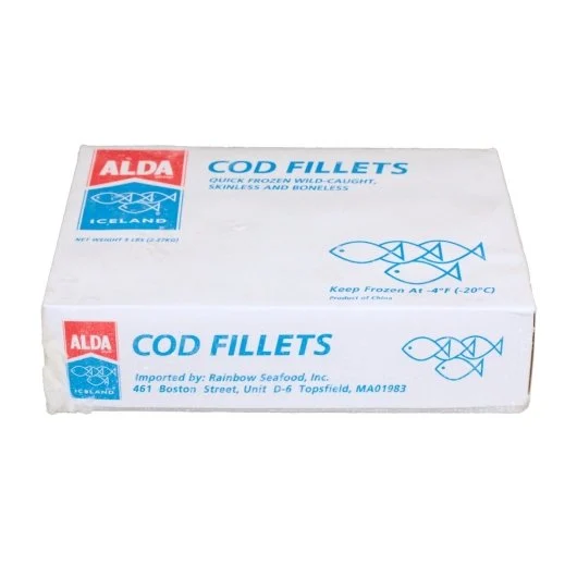 Frozen Seafood Commodity Cod Fillet Cello 1 To 3 Count 5 Pound Each - 10 Per Case.