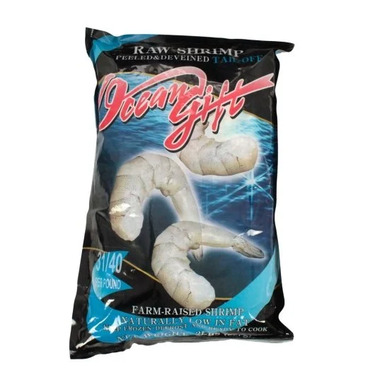 Frozen Seafood Commodity 31/40 Count Peeled & Deveined Tail Off Raw Shrimp 2 Pound Each - 5 Per Case.