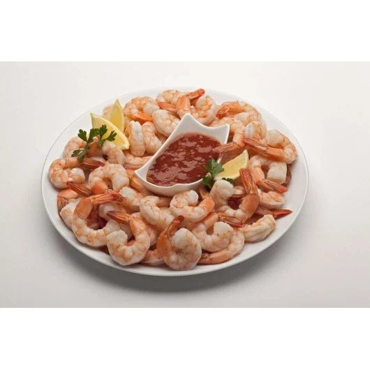 Frozen Seafood Commodity Shrimp Cooked 21/25 Count Tail On 2 Pound Each - 5 Per Case.