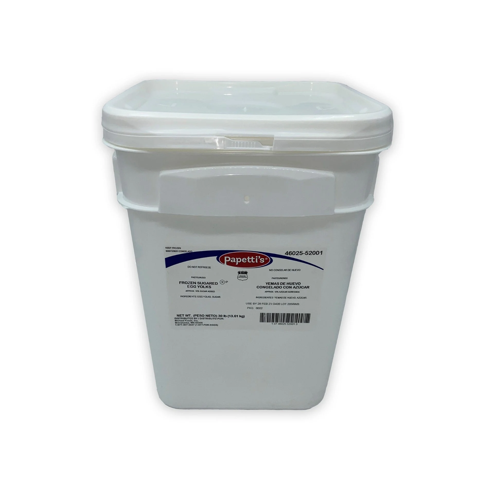 Papetti's Frozen Liquid Egg Yolk With Sugar Square Tub 30 Pound Each - 1 Per Case.