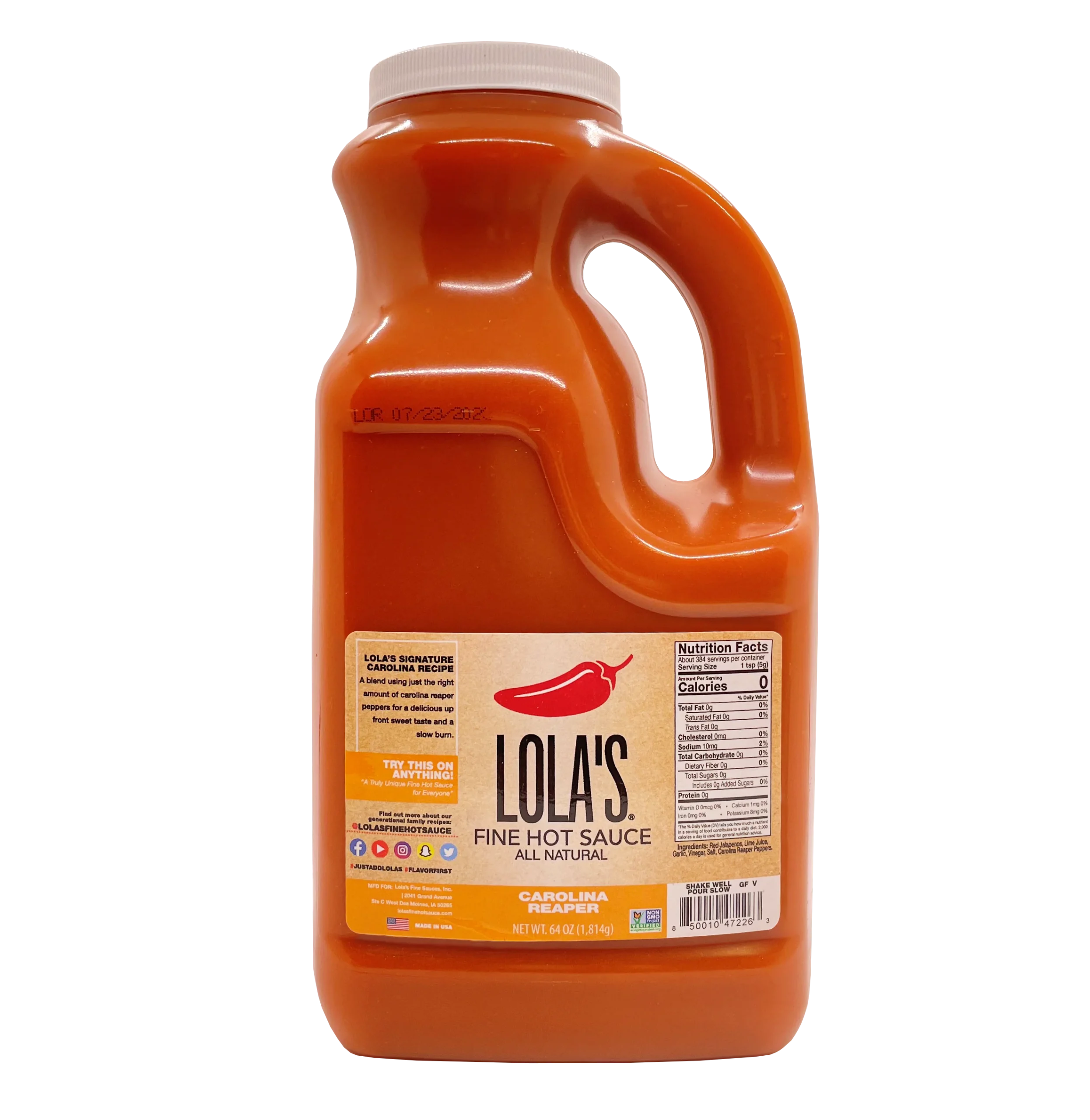 Lola's Fine Hot Sauce Carolina Reaper Hot Sauce Half 64 Ounce Size - 2 Per Case.