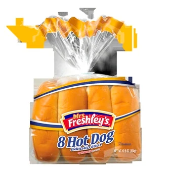 Mrs Freshley's 6 Inch Clustered Hot Dog Buns 12 Ounce Size - 8 Per Case.