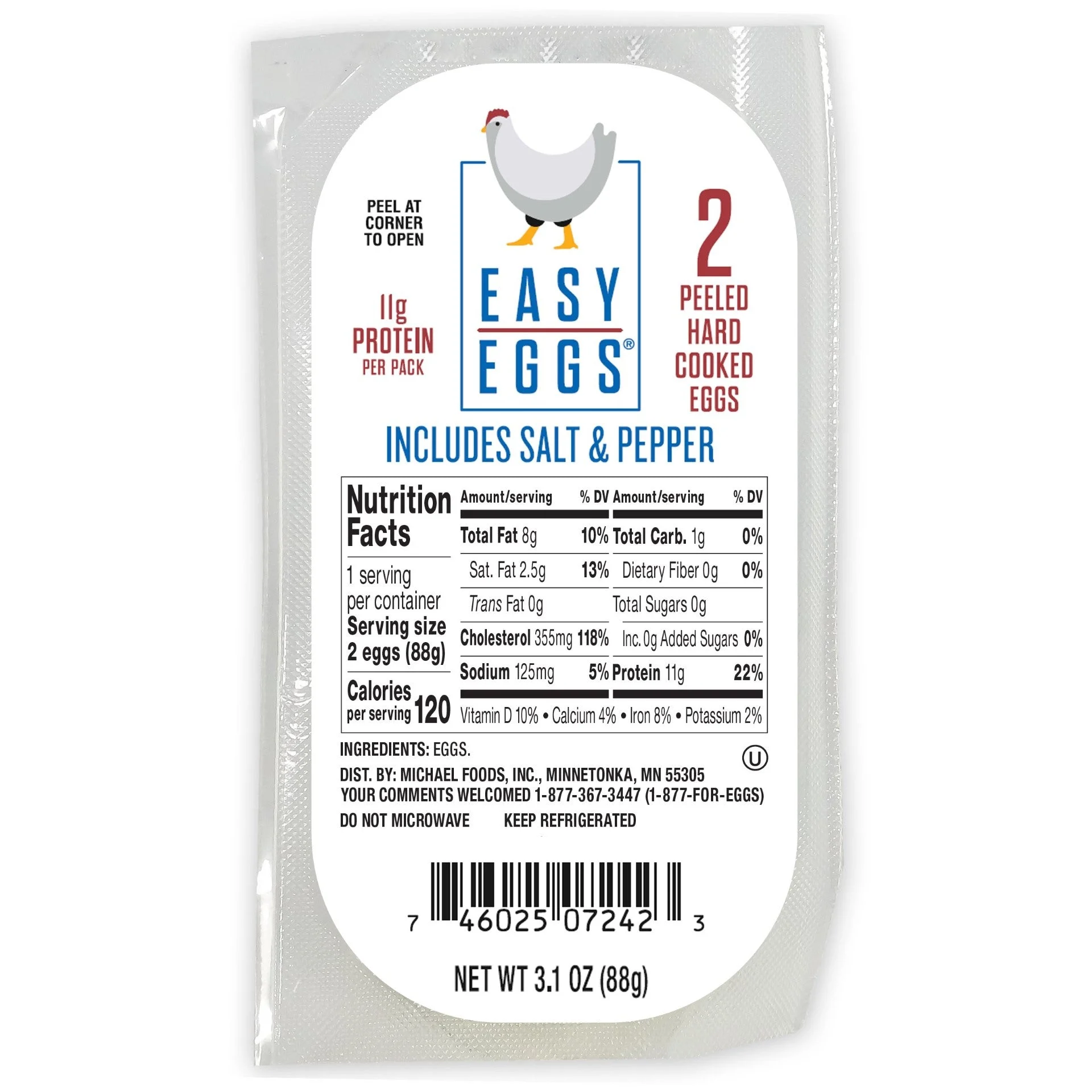 Peeled Hard Cooked Eggs With Salt And Pepper 3.1 Ounce Size - 20 Per Case.