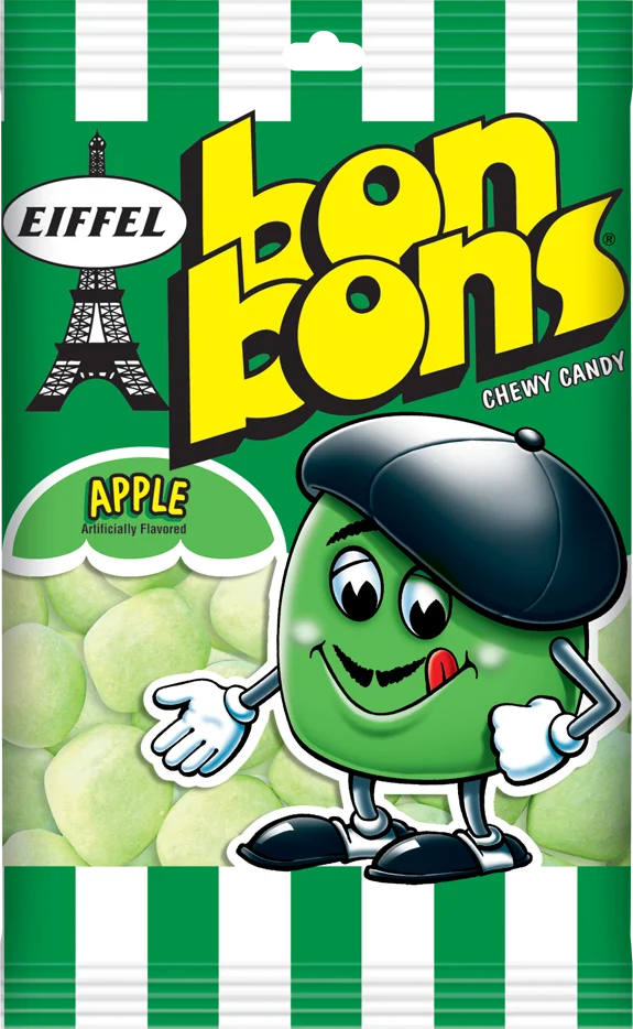 Eiffel Bonbons Chewy Candy Apple Peg Bag 4 Ounce Size - 12 Per Case.