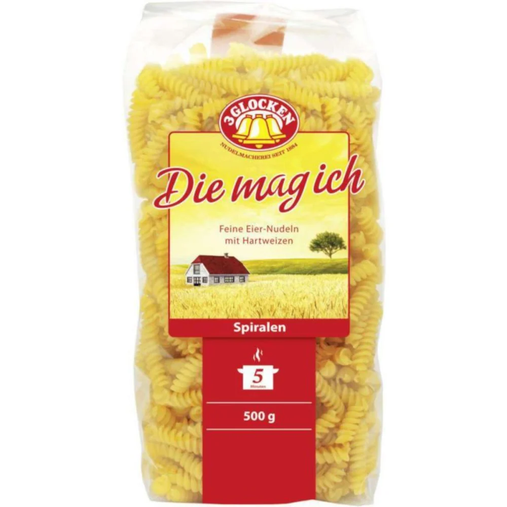 3 GLOCKEN Nudeln, Die mag ich Spiralen 500g / 17.63oz