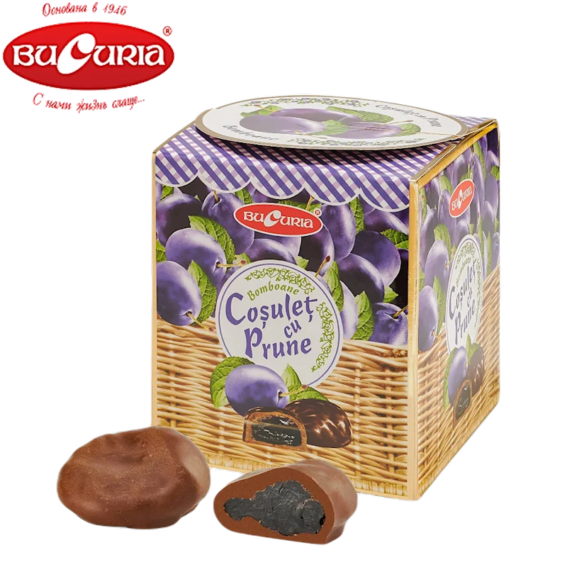BUCURIA Coșuleț cu prune Chocolate Glazed Prunes Gift Box 200g/12pack