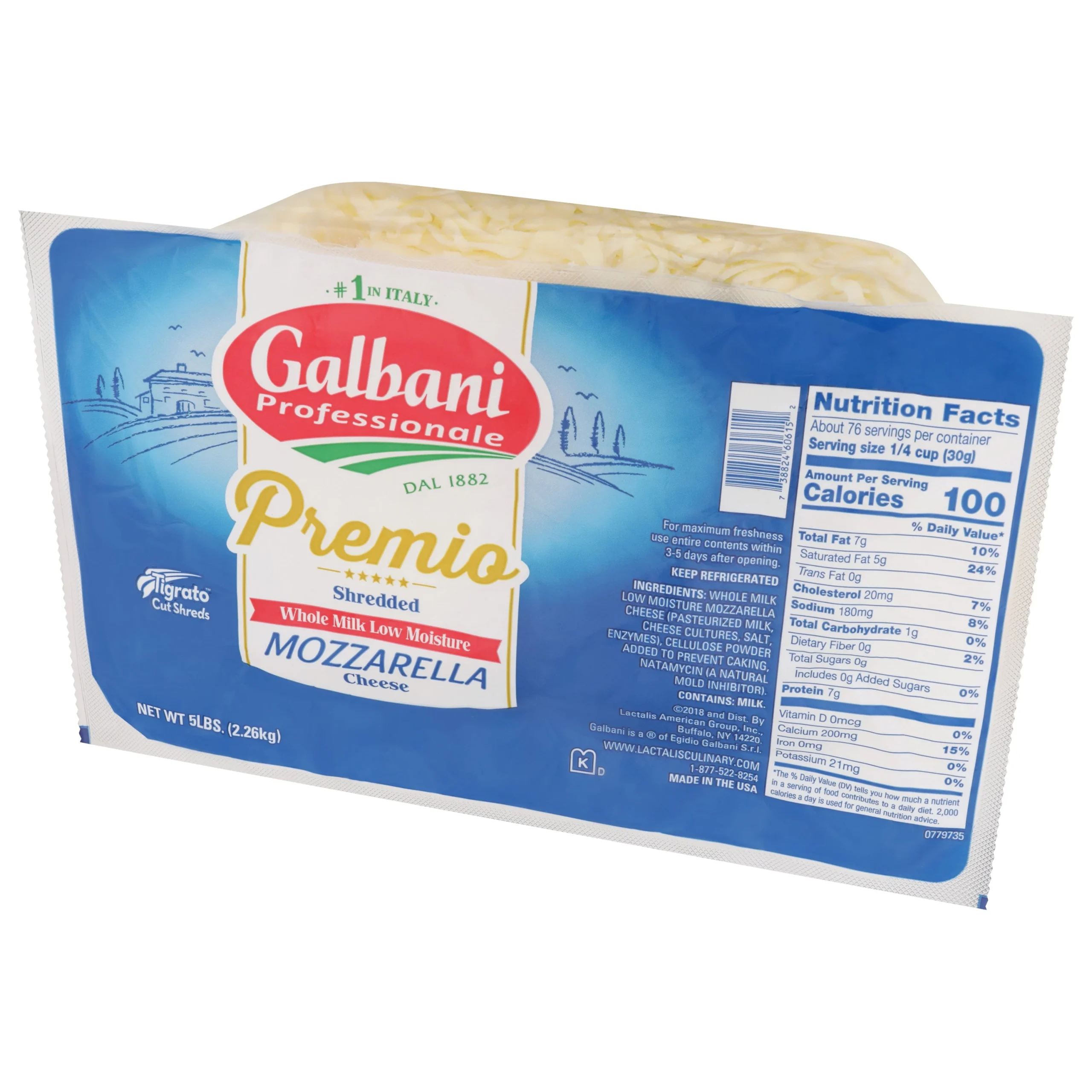Galbani Premio Whole Milk Low Moisture 5 Pound Each - 6 Per Case.