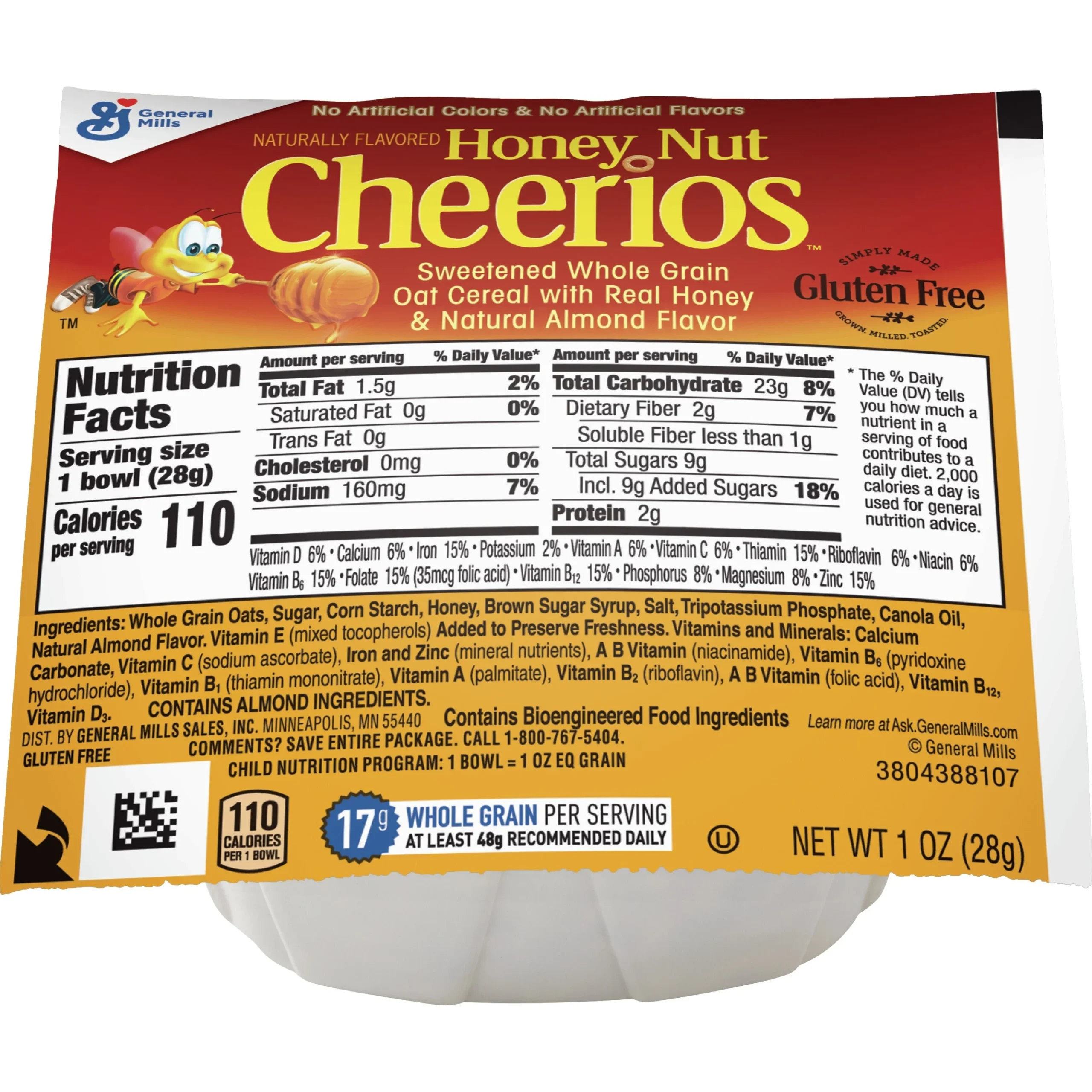 Honey Nut Cheerios Cereal Single Serve Bowlpak 1 Ounce Size - 96 Per Case.