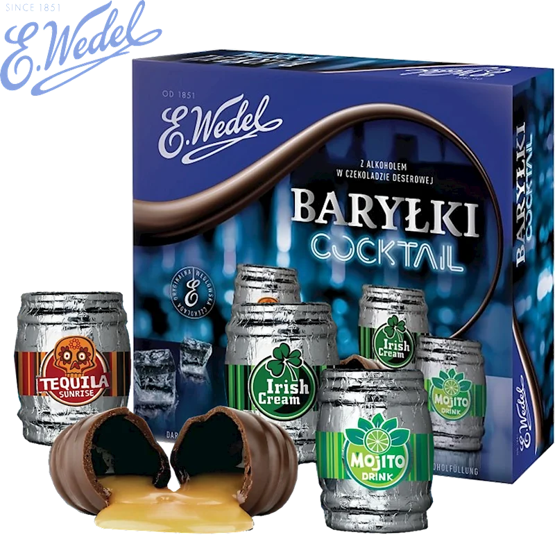 E.WEDEL Cocktail Barylki - Chocolate Barrels with Liqueur 200g/10pack