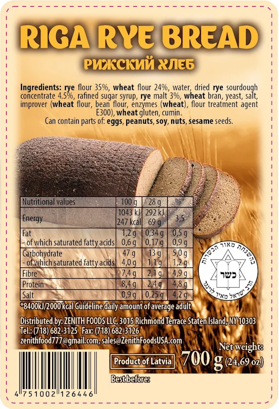 Riga Latvian Rye Bread 700g/8pack