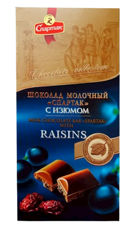 SPARTAK Milk Chocolate Bar with Raisins 90g/18pack