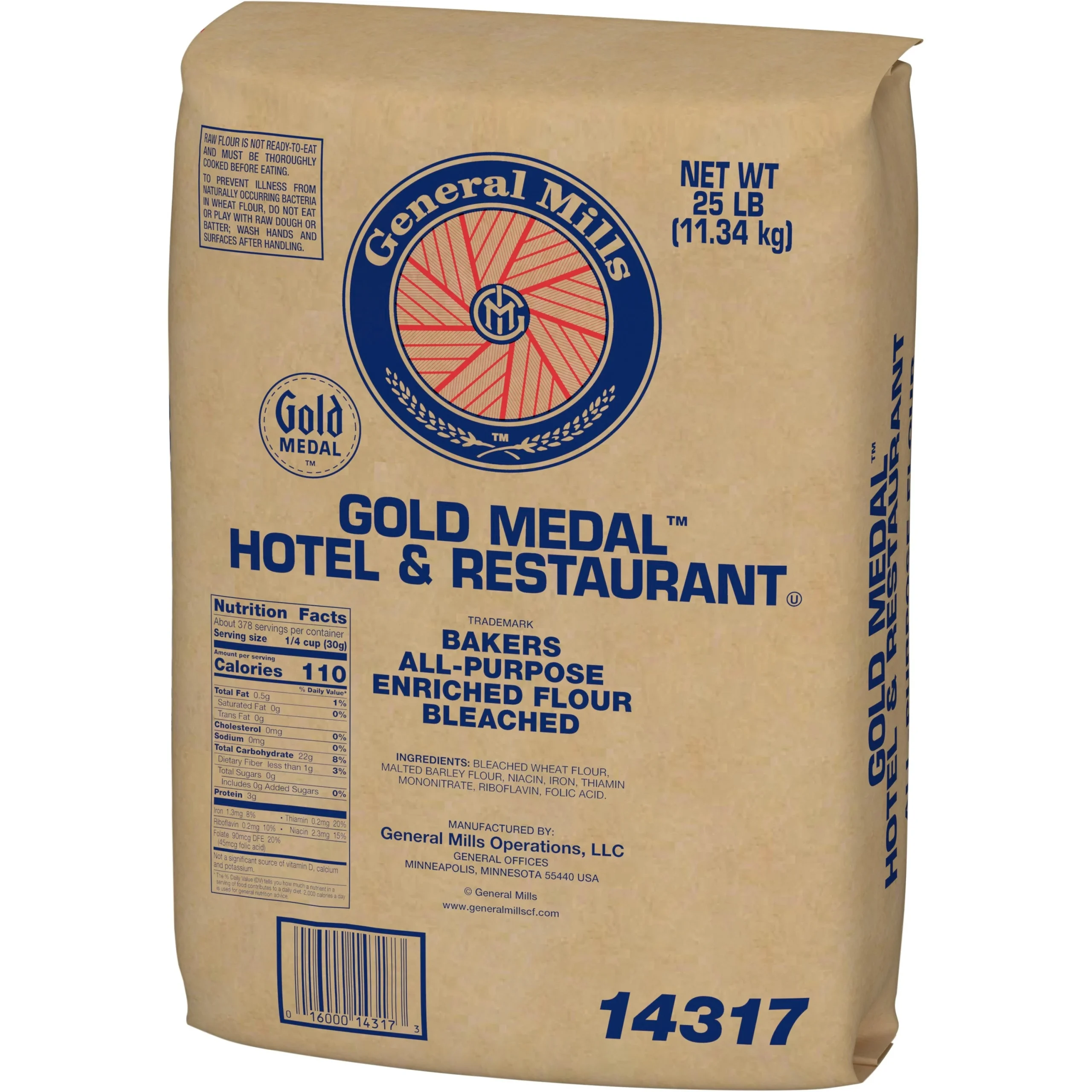 Gold Medal Hotel & Restaurant Bakersflour All Purpose Enriched Bleached Bag 25 Pound Each - 2 Per Case.