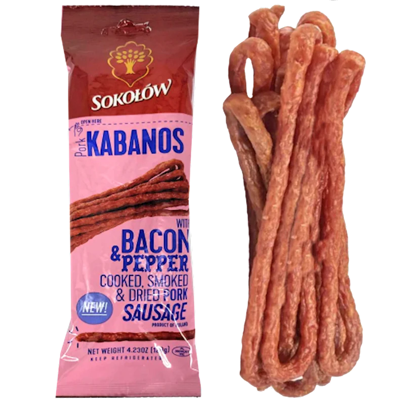 SOKOLOW Smoked & Dried Pork Kabanosy with Bacon & Pepper 120g/20pack