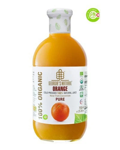 GEORGIA'S NATURAL Organic Cold Pressed Pure Orange Juice 750ml/8pack